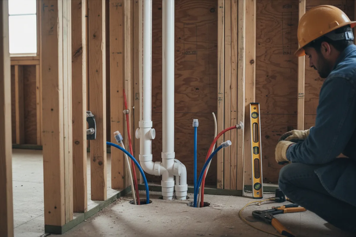 Drain and supply rough-in during Drain Cleaning in Lancaster